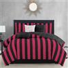 Juicy Couture Cabana - Set di biancheria da letto double-face, per letto matrimoniale, con stampa a righe nere e fucsia, 6 pezzi, include 1 piumino da 228,6 x 228,6 cm, 3 cuscini decorativi, 2 federe