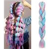 Benehair Extension Per Treccine Africane 60 cm Treccia Capelli Extension Colorate Jumbo Treccia Finta Capelli Fibra Sintetica Extensions per Treccine Rosa mescolato con Azzurro cielo