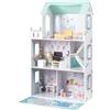 COSTWAY Casa delle Bambole a 3 Piani in Legno, Casa Barbie con Scale e 17 Pezzi di Mobili Completi, Villa da Principessa Fai-da-Te Giocattolo per Bambini 3+ Anni, 74,5 x 63 x 120,5 cm (Verde)