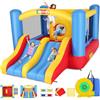 AKEYDIY Castello gonfiabile con soffiatore, doppio scivolo da arrampicata, cestino da basket, rete per pallone, grande trampolino adatto per interni ed esterni, tessuto Oxford 840+420D, per bambini