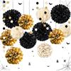 ROEOWENE 15PC Fiori di Carta per Decorazioni Pon Pon Carta Velina | Pom Pom Decorativi da Appendere Ventaglio Palla Fiori Giganti per Allestimenti per Compleanno,Matrimonio,Battesimo,Festa-Nero