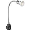 ledscom.de Lampada da presa LESCH Lampada da lettura a collo d'oca, interruttore, cromo/nero + lampada con riflettore LED 468lm 30° bianco caldo
