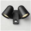 JNR LED Lampada da Esterno con Sensore di Movimento Regolabile, Nero | Faretto orientabile a 330°,Alluminio Applique da Esterno PIR Regolabile, IP54 Impermeabile 2*5W GU10 3000K Lampadina Inclus
