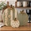 Generic 3 zucche autunnali vintage in legno, zucca rustica autunnale con salvia, rilievo 3D di fiori selvatici e fiocco, per la raccolta autunnale della casa, kit di decorazione centrotavola e espositore da