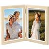 CHUANFU Cornice Portafoto Doppia, Cornice 10 x 15 cm in Legno, Portafoto da Tavolo Pieghevole con Vetro, 2 Porta Foto per Foto Collage per Scrivania, Decorazione Della Casa, Colore Naturale Legno
