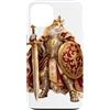 Medieval Fantasy Cat Art Co Custodia per iPhone 13 Royal Cat King Spada Corona Scudo Dorato Armatura
