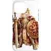 Medieval Fantasy Cat Art Co Custodia per iPhone 16 Pro Max Royal Cat King Spada Corona Scudo Dorato Armatura