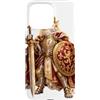 Medieval Fantasy Cat Art Co Custodia per iPhone 15 Pro Max Royal Cat King Spada Corona Scudo Dorato Armatura