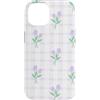 Grids & Checkerboard Pattern Gifts Custodia per iPhone 14 Lavanda Gingham Mini Lilla Tulipani Motivo A Scacchi