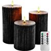 AnnSpa 3 Sets Candela LED Senza Fiamma a Batteria con Telecomando, Strisce verticali Cera Vera Mossa tremolante stoppino Sfarfallio Ambra Candele gialla，Cera Unscented per Regalo e Decorazione - Nero
