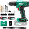 DCA Trapano Avvitatore 20V,40 Nm,Mandrino 10 mm, Kit 25 pz 2*2.0Ah Batteria | 18+1 posizioni, batteria da 2,0 Ah e caricabatterie inclusi, kit completo per forare e avvitare in casa, officina e fai da te