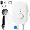 VeftBltrem Scaldacqua istantaneo da 5500 W, 230 V, mini scaldabagno istantaneo per doccia, IPX4 impermeabile, scaldabagno elettrico sottolavello con indicatore di temperatura a LED, 30-52 °C, per bagno e cucina