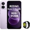 XIAOMI Redmi Note 17 Pro 5G,Smartphone 8+512GB,6,83 1.5K AMOLED 120Hz,Batteria 8340mAh Ricarica 67W,Fotocamera 50MP OIS+Ultra‑grandangolare,Snapdragon 6s Gen 4,IP68,Viola,incluso Smart Watch