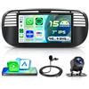 Motorsi 4GB + 64GB Carplay Autoradio per Fiat 500 2007-2015 con Wireless Android Auto, 7 IPS Touchscreen, GPS Navigation, 5G WiFi, FM/RDS Radio, SWC, Canbus, Bluetooth, EQ, USB +AHD Camera