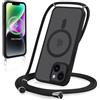 Yoedge Magnetica Cover per iPhone 15 Plus 6,7 con Cordino, Compatibile con MagSafe, Custodia Traslucida Opaca Hard PC Sottile TPU Antiurto Protettiva Case con Corda Collana Tracolla Laccio, Nero