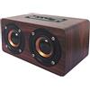 Oqan QBT-100 - Cassa Mini Speaker Bluetooth con Audio Player da 10 W (2x5), Due Altoparlanti e con microfono incorporato. Rifinito in Legno, Marrone