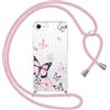 Yoedge Cover con Cordino per iPhone 8/7/SE 2020/SE 2022 4,7, Custodia Trasparente Aesthetic Disegni Fiori, Donne Ragazze Morbido TPU Silicone + PC Antiurto Case con Collana Tracolla Laccio Collo, 04