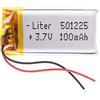 Liter energy battery Batteria 501225 LiPo 3.7V 100mAh 0.37Wh 1S 5C Liter Energy Battery per l'elettronica Ricaricabile Telefono Portatile Video Luce LED GPS - Non adatto per Radiocomando 27x12x5mm (100mAh|501225)