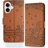 Butnyeoe Cover per iPhone 16 Libro,Gatti/Fiori Motivo in Rilievo Custodia,PU Pelle Protettiva Portafoglio Flip Wallet Case Con Slot per Schede e Magnetica Supporto,Marrone