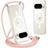 Yoedge Magnetica Trasparente Cover per Google Pixel 7a 5G con Cordino 6,1, [Compatibile con MagSafe] Custodia con Collana Sottile Morbida Silicone TPU Antiurto Bumper Protettivo Case, Oro Rosa