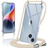 Kilbnom Cover per iPhone 14 Plus con Cordino,Trasparente Custodia con Laccio Tracolla Cellulare Girocollo Collana Corda Catena Cinghia,Ultra Morbido Silicone TPU Antiurto Case per iPhone 14 Plus,Cachi