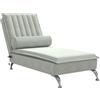 vidaXL Chaise Longue Massaggi Cuscino a Rullo Grigio Chiaro in Velluto