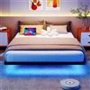 HOJINLINERO Letto 140 x 190 cm, con illuminazione a LED e stazione di ricarica, 140 x 190 cm, letto per ragazzi, letto in metallo con rete a doghe, letto matrimoniale robusto e stabile, facile da