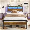 DICTAC Letto aggiuntivo 90 x 200 cm con stazione di ricarica USB-C e USB + 2 prese - Struttura letto in metallo compatta con illuminazione LED e sommier a doghe in metallo - Letto singolo per camera