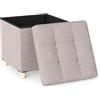 COSTWAY Pouf Contenitore da 45 cm, Sgabello con Vassoio e Gambe in Legno di Gomma, Poggiapiedi Imbottito, Sgabello per Scarpe Quadrato per Soggiorno, Portata 150 kg (Beige)