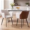 Ya-Home Set di 2 Sedie da Pranzo in PU Pelle+Lino Sedia da Salotto con Braccioli Sedie da Cucina Moderne Sedia Vanity con Gambe in Metallo per Soggiorno/Camera da Letto, Beige