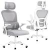 naspaluro Sedia Ufficio Ergonomica, Supporto Lombare, Girevole in Rete,Grey | Sedia Scrivania Poggiatesta Regolabile, Braccioli Ribaltabili, 136 kg, Poltrone Ufficio a Rete Traspirante per Scrivania
