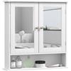 kleankin Mobiletto Bagno da Parete 2 Ante con Specchio 56x13x58 cm Bianco | Armadietto, Ripiano Aperto, Pensile Bagno, Mensola Interna Regolabile, Maniglie in Metallo
