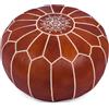 Marrakesh Gallery Pouf vera pelle di capra - arredamento da salotto bohémien - poggiapiedi e pouf hassock - grande pouf rotondo pouf - non imbottito, in pelle, marrone scuro, senza imbottitura