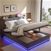 MANIMABU Letto baule 140 x 200 cm con LED e porta USB, letto idraulico con spazio e ripiani aperti, letto matrimoniale imbottito 140 x 200 cm, con testiera imbottita e rete letto matrimoniale (grigio-6