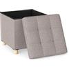 COSTWAY Pouf Contenitore da 45 cm, Sgabello con Vassoio e Gambe in Legno di Gomma, Poggiapiedi Imbottito, Sgabello per Scarpe Quadrato per Soggiorno, Portata 150 kg (Grigio)
