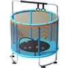 Aurikall Trampolino elastico per bambini con rete di sicurezza, canestro da basket, anelli da ginnastica e altalena per uso interno ed esterno, blu