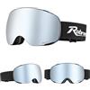 Robreda Maschera da sci uomo donna OTG per occhiali da vista, lente magnetica intercambiabile, UV400, antiappannamento, compatibile con casco, fascia regolabile, sci e snowboard