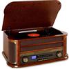 AUNA Belle Epoque 1908 - Impianto Stereo Retrò, Giradischi, Bluetooth, USB, Lettore CD e Cassette, Altoparlanti Stereo, Funzione di Registrazione, Marrone