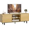 HOMCOM Mobile TV Homcom da 160 cm, supporto per TV fino a 65 pollici, con 2 ante a scatto e 2 ripiani aperti, gambe in metallo, mobile TV per soggiorno, camera da letto, in legno naturale.