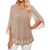Generico Camicia Donna Elegante Con Paillettes Magliette Cerimonia Top Brillantini Eleganti Blusa Scollo a V Taglie Forti Maglietta Curvy Natale Maglia Strass Capodanno Da Sera T Shirt Glitter Club Feste