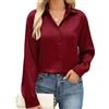 CMTOP Camicia Donna Camicetta Manica Lunga Raso Blusa Elegante Scollo a V Camicie Loose Bottoni Tunica Primavera Autunno Shirt Top Tinta Unita Basic Maglietta