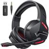 BINNUNE Cuffie da gioco wireless con microfono, 2.4G e Bluetooth 5.3 per PS4 PS5 PC, suono da 50 mm, bassa latenza, batteria da 120 ore, wireless