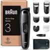 Braun Set di rasoi multifunzione 8 in 1, regolabarba e tagliacapelli, rifinitore per peli del naso, 14 impostazioni di lunghezza da 3 a 21 mm, impermeabile, batteria con autonomia di 50 minuti, set di rasatura multifunzione per uomo