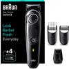 Braun Regolabarba Serie 3 uomo, 4 accessori, lama ProBlade ultra affilata, 40 lunghezze 0,5 mm, impermeabile, batteria 80 min, regolabarba a batteria