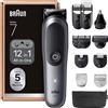 Braun Set multifunzione 12 in 1 Multigroom: regolabarba, regolapeli per il naso, tagliacapelli per viso, testa e corpo, batteria da 120 minuti, 14 impostazioni di lunghezza, impermeabile