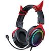 Denash Cuffie over-ear Cat Ear con microfono RGB cablato per gaming, riduzione del rumore luminosa, cuffie over-ear per giocatori
