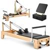 VEVOR Pilates Reformer per Fitness Portata 181kg Legno di d'Acero Palestra Macchina per Allenamento Fitness Lunghezza 2,4m, Pedana Salto, Panca Seduta, 3 Livelli di Molle, per Principianti, Avanzati