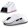 FREEWOLF Mouse da gioco wireless, base di ricarica magnetica con display TFT, ultra-leggera (57g), sensore PAW3311, 24000 DPI, connettività BT/2.4G/USB-C, 20 milioni di click, compatibile con PC/MAC