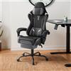 TANYEAR Sedia da gaming TANYEAR, ergonomica, girevole e regolabile in altezza, con schienale regolabile, rivestita in ecoFinto cuoio, colore nero, grigio e bianco