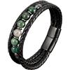 HUIANGLIYG Bracciale Uomo Pelle,Bracciale da Uomo in Pelle intrecciata con perline di Pietra Naturale Dei Chakra, Polsino elegante, Fatto A Mano, intrecciato, con Chiusura, Punk, Ciondolo, Regalo pe